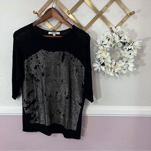 AnM (Aiman Minal) Woven Black Sweater Gold Metallic Paint Detail